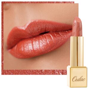 oulac coral orange lipstick for women with metallic 3d shine lightweight hydrating formula, high impact lip color, vegan beauty, full coverage lip makeup, be happy(05)