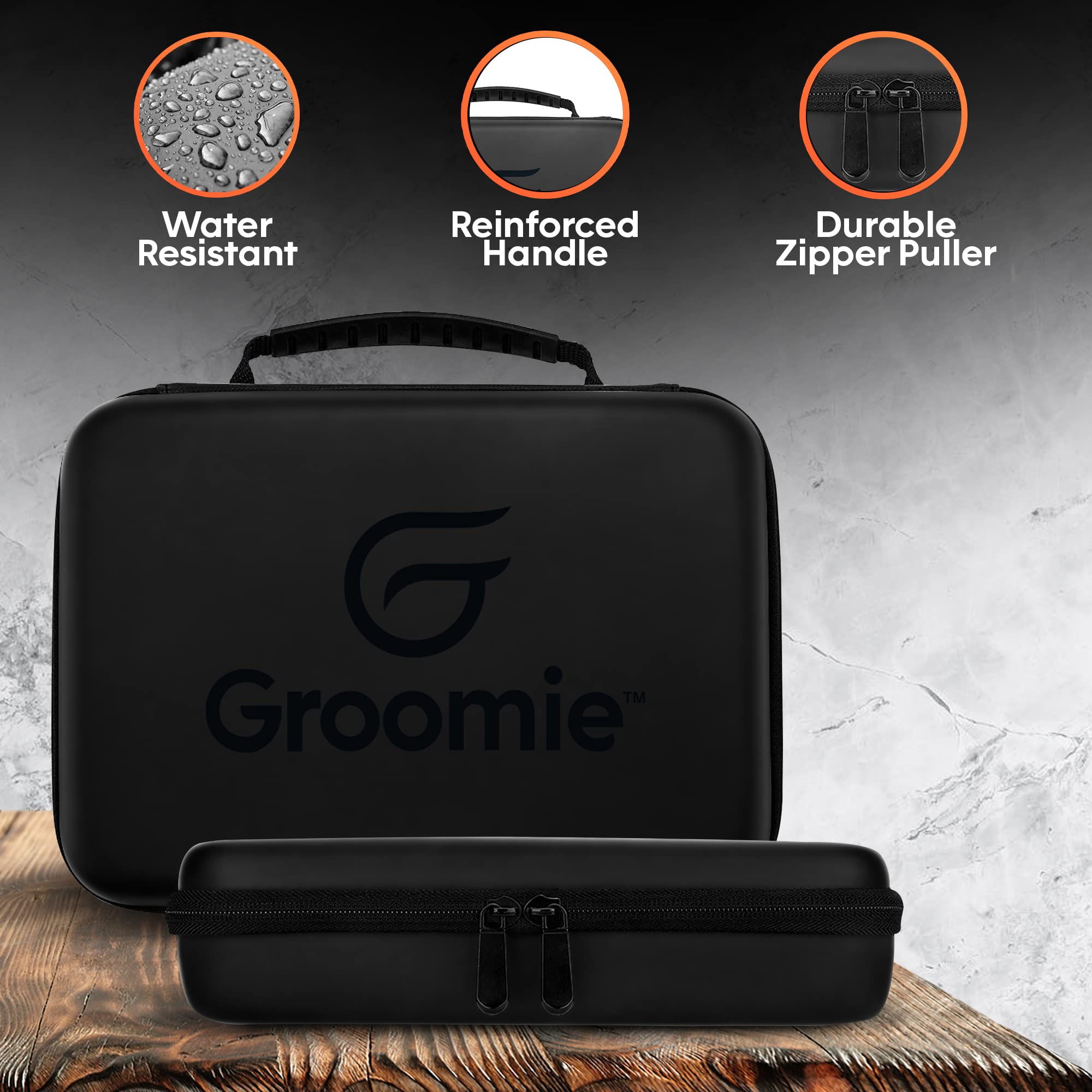 GROOMIE BaldiePro On The Go Travel Kit - Electric Head Shaver for Bald Men & Black Travel Case - 10,000 RPM Motor Hair Razor with Rotary Blades & Sleek Portable Hard Case Shaving Kit Travel Organizer