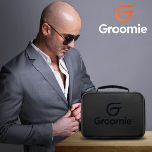 GROOMIE BaldiePro On The Go Travel Kit - Electric Head Shaver for Bald Men & Black Travel Case - 10,000 RPM Motor Hair Razor with Rotary Blades & Sleek Portable Hard Case Shaving Kit Travel Organizer