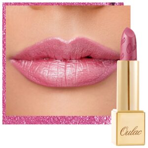 oulac pink lipstick for women with metallic 3d shine lightweight hydrating formula, high impact lip color, vegan beauty, full coverage lip makeup, hip & hippie(11)