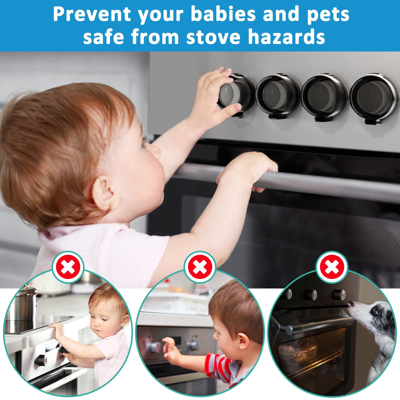 Baby Proofing Pack Kit - 38 Pcs Outlet Covers and 5 Pack Stove Knob Covers for Child Safety