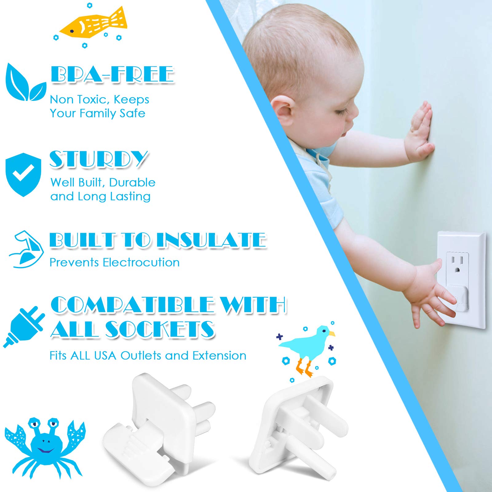 Baby Proofing Pack Kit - 38 Pcs Outlet Covers and 5 Pack Stove Knob Covers for Child Safety