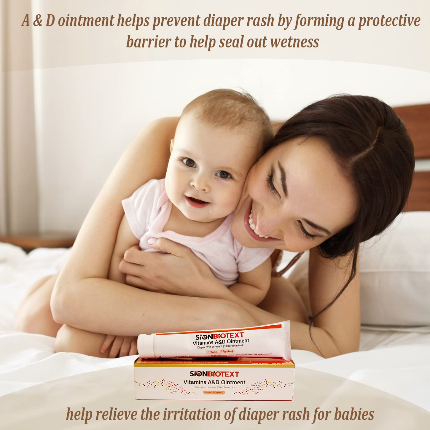 A and D Ointment by Sion Biotext Baby Diaper Rash Vitamin A + D Cream for Dry Skin, Cuts, Burns Soothing Baby Care Medical Moisturizer + First Aid. (1 Tube 4oz)