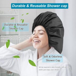 Sheomern 3 Pcs Super Jumbo Adjustable Satin Lined Shower Caps for Long Hair & Braids, Extra Large Shower Cap for Women & Men, Reusable XL with Waterproof Edge for Dreadlocks, Locs (Black)