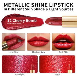 Oulac Red Lipstick Halloween for Women with Metallic 3D Shine Lightweight Hydrating Formula, High Impact Lip Color, Full Coverage Lip Makeup, Cherry Bomb(12)