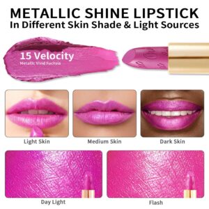 Oulac Pink Lipstick for Women with Metallic 3D Shine Lightweight Hydrating Formula, High Impact Lip Color, Full Coverage Lip Makeup, Velocity(15)