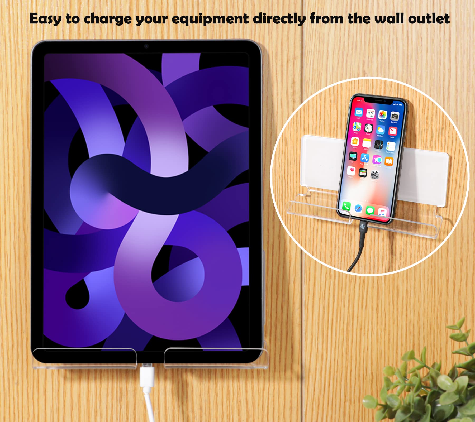 Kamehame Tablet Wall Mount Holder, Acrylic Material, Hand Free, for Smartphones, Tablets, eReader, Clear & Silky White