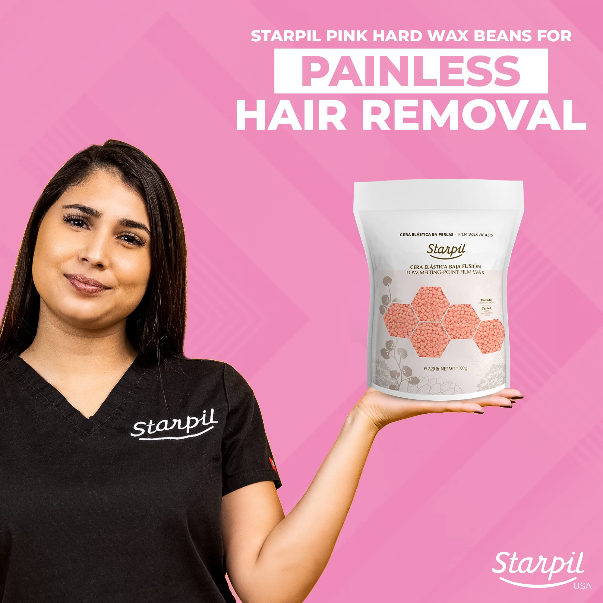 Starpil Wax 1000g / 2.2 lb Pink Hard Wax Beans for Painless Hair Removal, Stripless Wax Beads , Polymer Blend Low Temperature Wax for Face, Bikini, Brazilian, Legs, Underarm, Back and Chest.