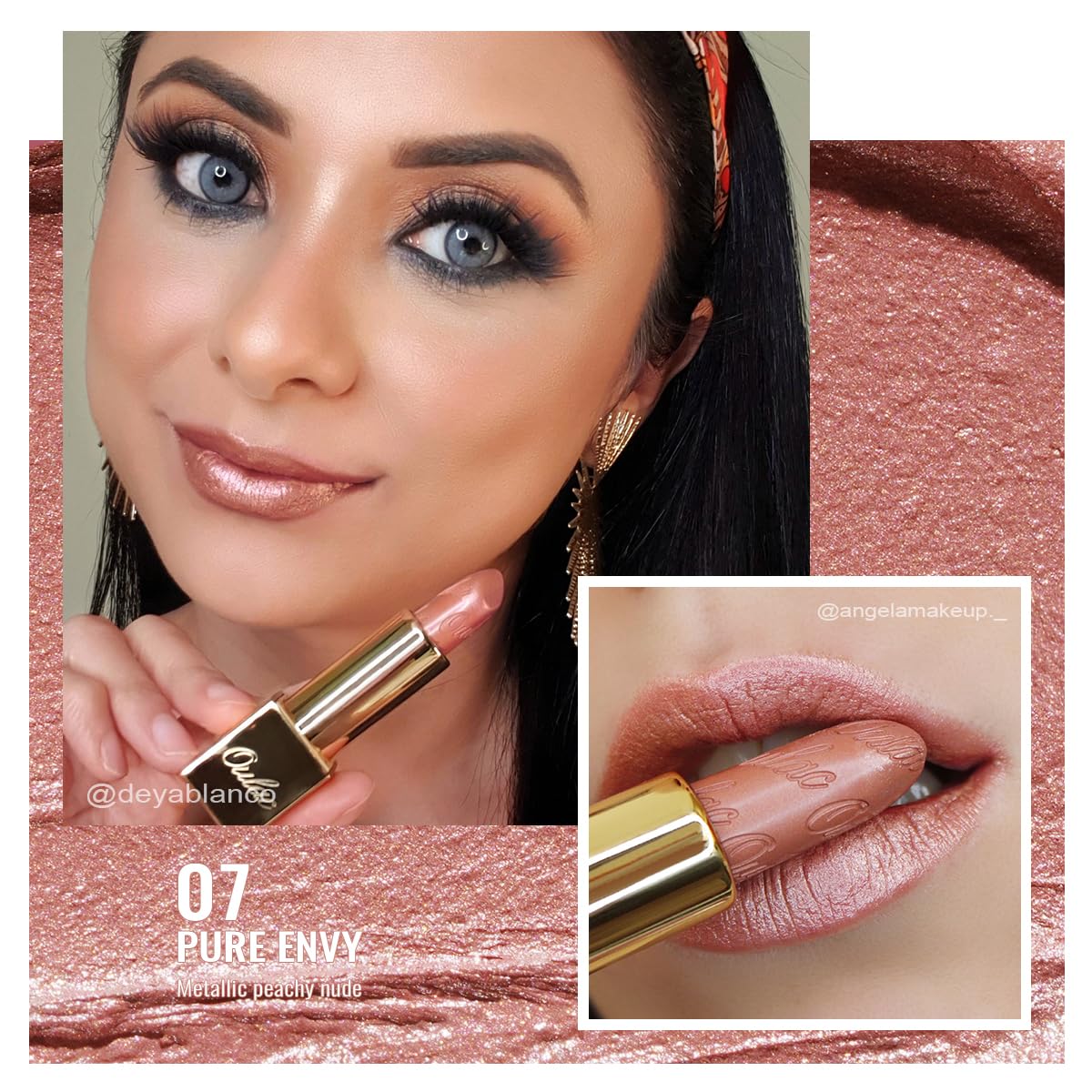 Oulac Nude Lipstick for Women with Metallic 3D Shine Lightweight Hydrating Formula, High Impact Lip Color, Vegan Beauty, Full Coverage Lip Makeup, Pure Envy(07)