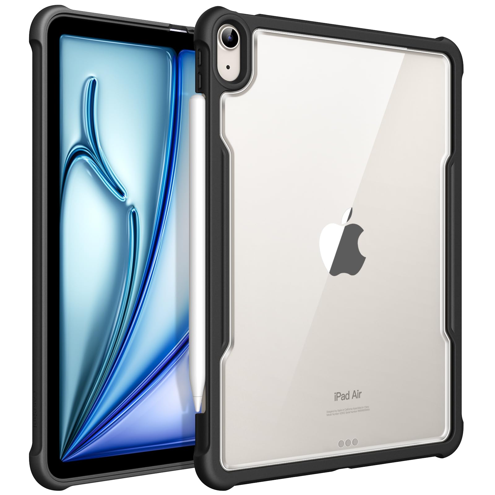 Fintie Hybrid Back Case for iPad Air 11 Inch 2024, iPad Air 5th Generation (2022) / iPad Air 4th Gen (2020) 10.9 Inch - Slim Clear Transparent Back Cover with Shockproof Soft TPU Bumper, Black