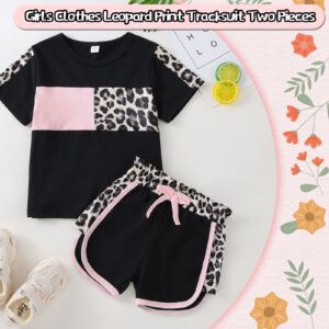 2 Years Old Girl Clothes Little Girls Summer Outfits For Girls Cute Baby Short Sleeve Leopard Tops T-shirt + Camo Shorts Sport Suits Tracksuit Girl Summer Outfits Set Black Leopard 2-3T 100cm