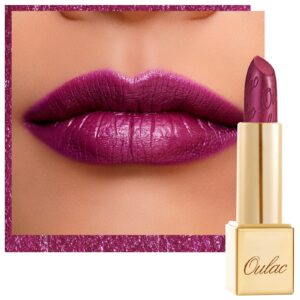 Oulac Purple Lipstick for Women with Metallic 3D Shine Lightweight Hydrating Formula, High Impact Lip Color, Vegan Beauty, Full Coverage Lip Makeup, Sugar Plum (04)