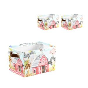 XOZOTY Personalized Lovely Farm Animal Canvas Storage Bins with Name Text Leather Handles for Office Bathroom Nursery Closet Shelf Basket?(2 Pack)