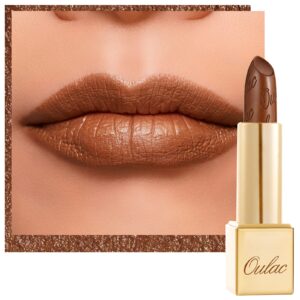 oulac dark brown lipstick for women with metallic 3d shine lightweight hydrating formula, high impact lip color, vegan beauty, full coverage lip makeup, hawaii summer(08)