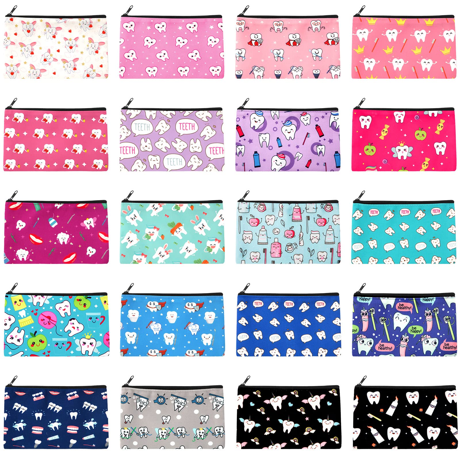 20 Pieces Dental Cosmetic Bag Teeth Makeup Bags Nurse Gift Bag Dental Assistant Accessories Travel Cute Makeup Bag Nurse Pouch Organizer for Dentist Women Nurses Day Graduation Birthday