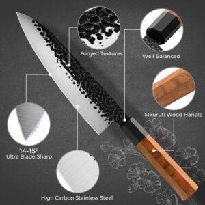 Gyuto Chef Knife - 8 Inch Professional Hand Forged Kitchen Chef Knife High Carbon Japanese AUS-8 Stainless Steel Chef Knife with Rosewood Handle & Gift Box