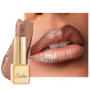 Oulac Nude Lipstick for Women with Metallic 3D Shine Lightweight Hydrating Formula, High Impact Lip Color, Vegan Beauty, Full Coverage Lip Makeup, Sahara Gold(10)