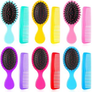 12 pack wet small hair brush hair combs set, 6 detangler mini hair brush detangling travel hair brush 6 plastic fine wide hair combs for women men kids toddler girls baby curly hair(stylish colors)