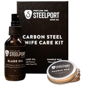 steelport carbon steel chef knife care kit | camellia blade oil & handle wax | protect and maintain the luster of carbon steel blades and wood handles | food safe for culinary kitchen knives