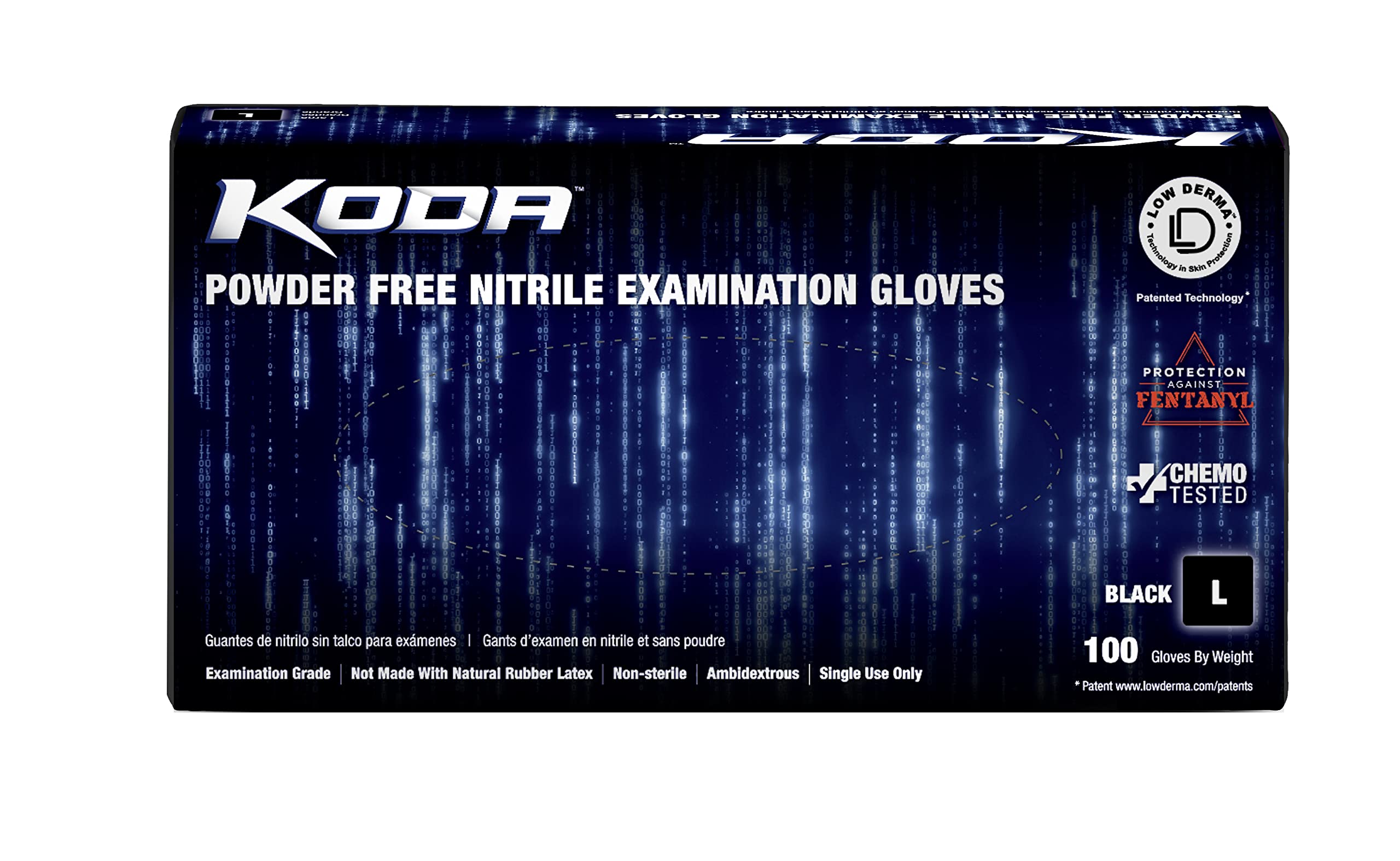 KODA Adenna GL-NCF235BKFM 5.5 mil Powder-Free Nitrile Exam Gloves for Sensitive Skin, Medical Grade, Dusk Blue, Medium, Box of 100