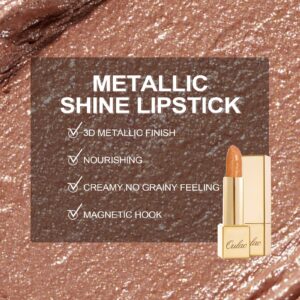 Oulac Nude Lipstick for Women with Metallic 3D Shine Lightweight Hydrating Formula, High Impact Lip Color, Vegan Beauty, Full Coverage Lip Makeup, Sahara Gold(10)