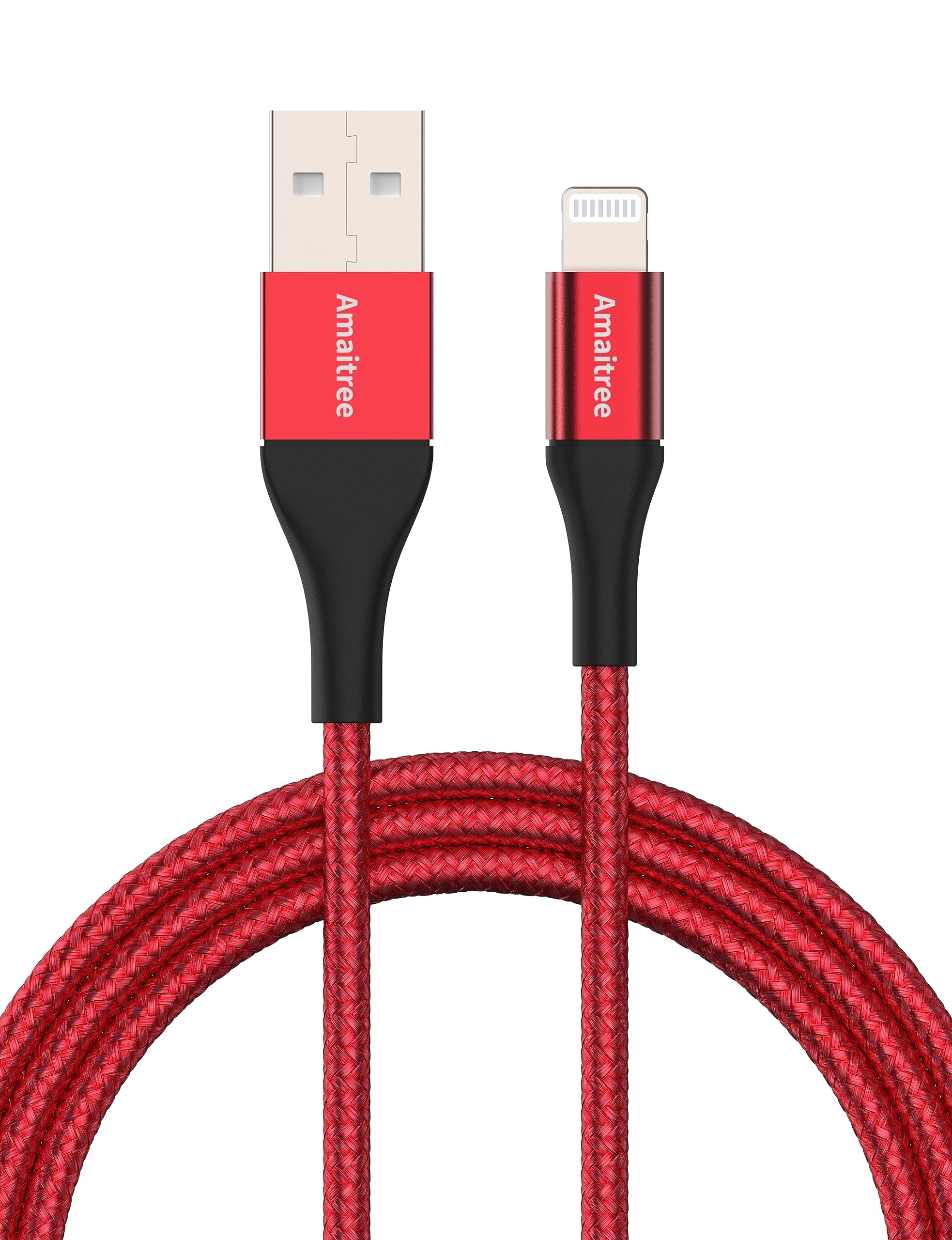 Amaitree Lightning Cable 6Ft, [Apple MFi Certified] 3A Fast Charging Nylon Braided iPhone Lightning Cable for iPhone 14 Pro Max/14/13/12/11/XS/XR/8/7/6 - Red