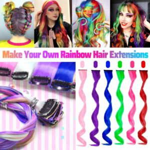 GPOVVIMX 22 PCS Colored Hair Extensions Clip in, Curly Wavy Colorful Extension for Kids Girls - Party Highlights Synthetic Hairpiece 17 inch