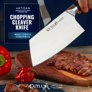 Cutluxe Meat Cleaver Knife - 7" Heavy Cleaver Butcher Knife, Razor Sharp German Steel Blade, Full Tang, Ergonomic Handle Design – Artisan Series