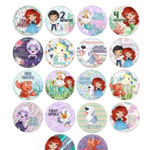 Princess Character Themed Baby Milestone Stickers for First Year Month to Month Photo Prop Infant Onesie Growth Chart Shower Registry Gift Scrapbook Photo Keepsake Monthly Set (Mermaid)