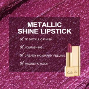 Oulac Purple Lipstick for Women with Metallic 3D Shine Lightweight Hydrating Formula, High Impact Lip Color, Vegan Beauty, Full Coverage Lip Makeup, Sugar Plum (04)