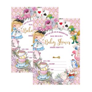 Alice Baby Shower Wonderland Important Date Party Supply Decoration (Invitation) Set of 12 with Envelopes Invite - Darling Cartoon Character Themed