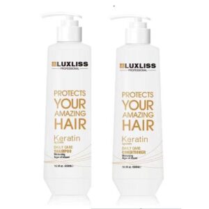 Luxliss Keratin Daily Care Shampoo and Conditioner Set, 2 Pack (16 Fl Oz each), Moisturizing, Anti-frizz, Repairing, for Chemically Treated Hair, Argan Oil