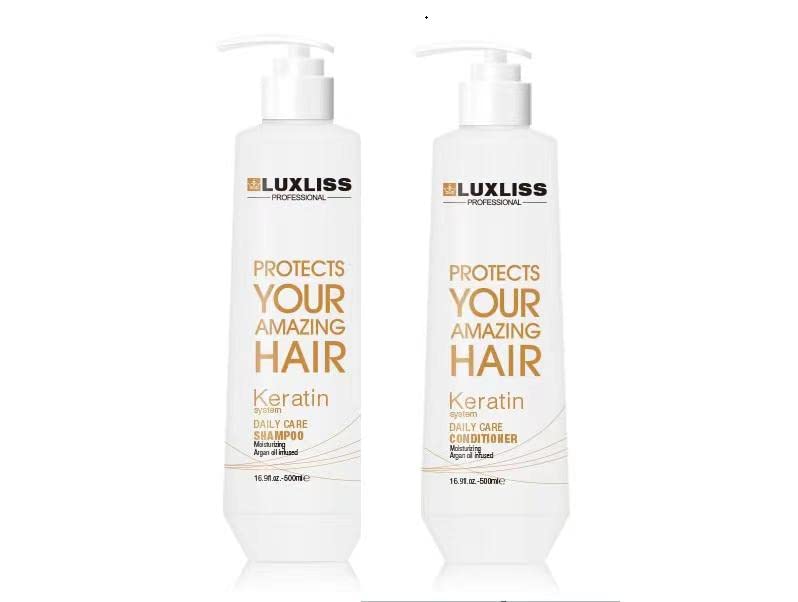 Luxliss Keratin Daily Care Shampoo and Conditioner Set, 2 Pack (16 Fl Oz each), Moisturizing, Anti-frizz, Repairing, for Chemically Treated Hair, Argan Oil