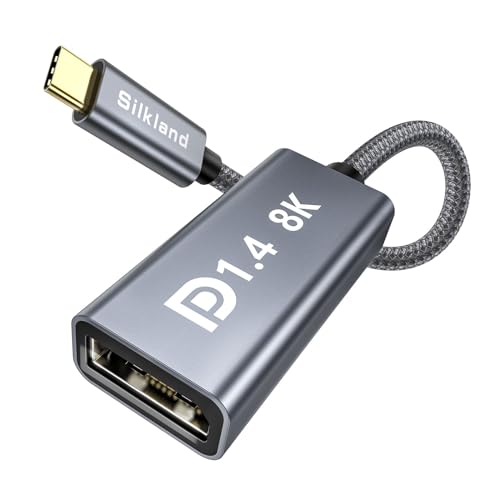 Silkland USB C to DisplayPort 1.4 Adapter 0.66FT [8K@60Hz, 4K@144Hz 120Hz, 2K@240Hz], 5K Type C to DP 1.4 HDR, Thunderbolt 4/3 to Display Port Adapter Compatible with MacBook Pro, Reverb G2, Dell XPS