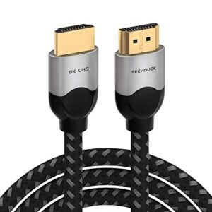 8k hdmi 2.1 cable 3ft, techduck premium braided 28awg high speed 8k@60hz 4k@120hz/144hz 48gbp hdmi cord, dynamic hdr earc/arc dolby, certified uhd hdmi to hdmi cable for gaming/monitor/ultra hd tv