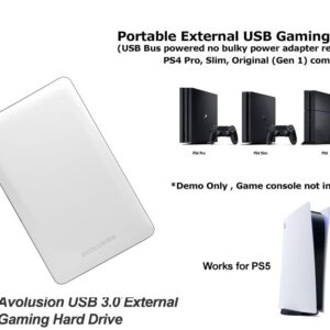 Avolusion T1 Series 1TB USB 3.0 Portable External Gaming Hard Drive - White (for PS4 / PS5 Pre-Formatted) - 2 Year Warranty (Renewed)