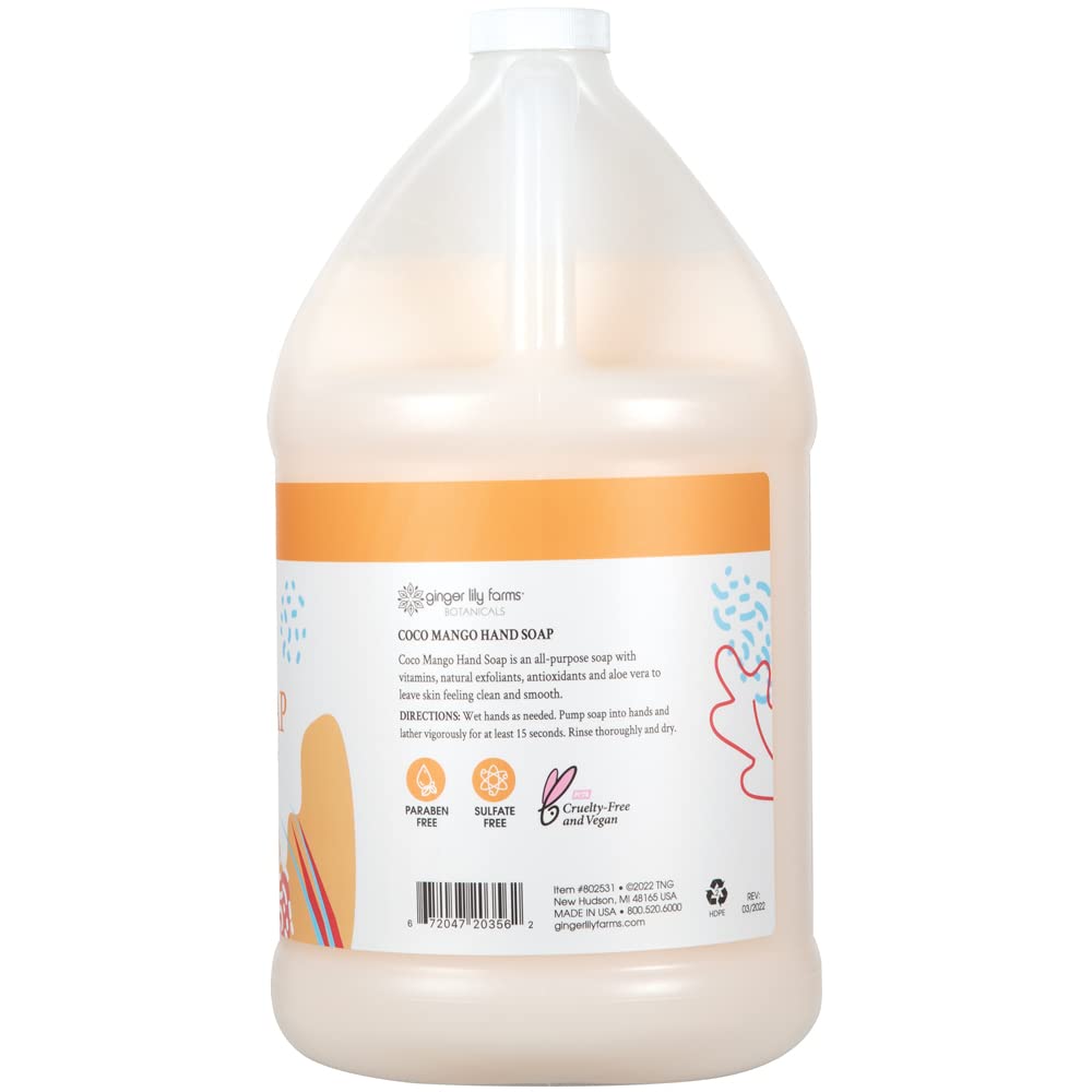 Ginger Lily Farms Botanicals All-Purpose Liquid Hand Soap Refill, Coco Mango, 100% Vegan & Cruelty-Free, Coconut Mango Scent, 1 Gallon (128 fl oz)