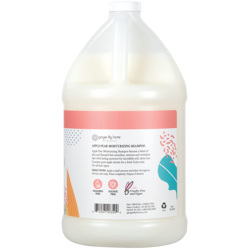 Ginger Lily Farms Botanicals Moisturizing Shampoo for All Hair Types, 100% Vegan & Cruelty-Free, Apple Pear Scent, 1 Gallon Refill (128 fl oz)