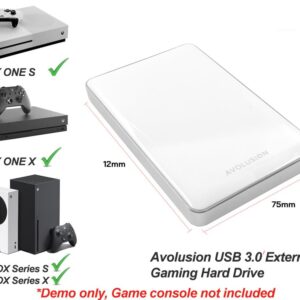 Avolusion T1 Series 1TB USB 3.0 Portable External Gaming Hard Drive (for Xbox One X, S & Series X|S - Pre-Formatted) White