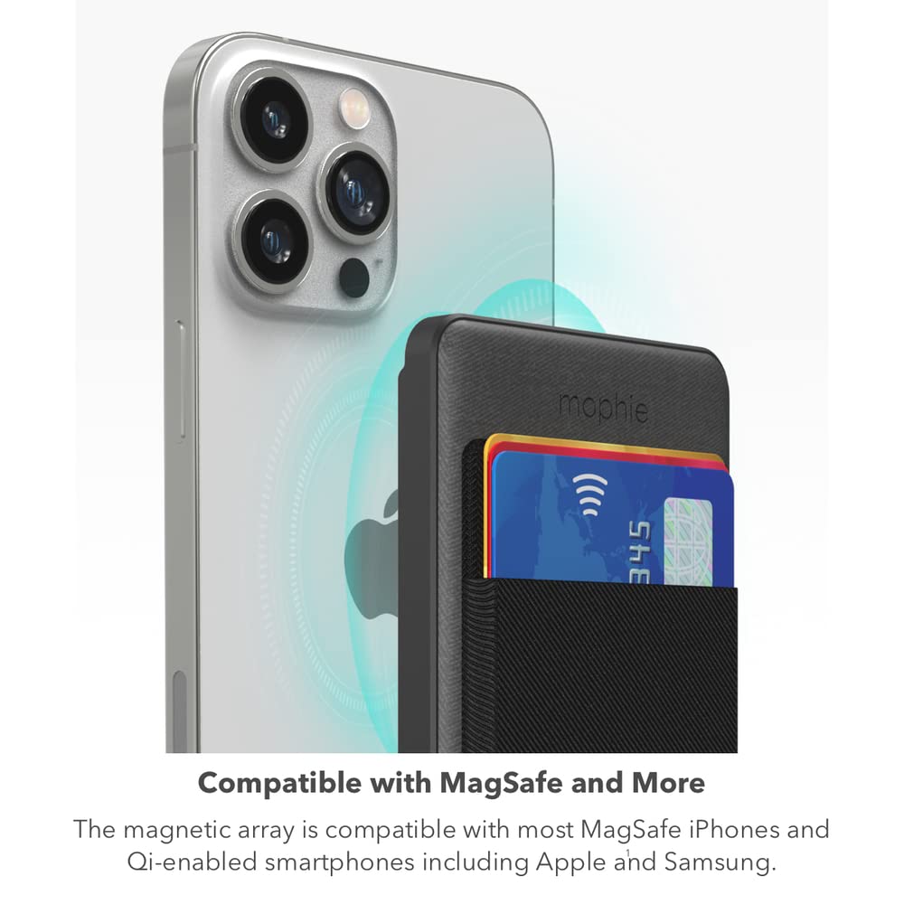 mophie Snap+ Juice Pack Mini w/Wallet - Wireless Portable Magnetic Charger with 5000 mAh Internal Battery, Compatible with MagSafe & Qi-Enabled Smartphones, Works with Apple, Samsung, and Google