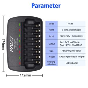 8 Bay AA AAA Battery Charger Independent Slot for 1.2V Double A and Triple A Ni-MH Rechargeable Batteries