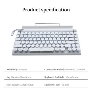 GUAZI STORE 83-Key Mechanical Keyboard dot Retro Typewriter Mechanical Keyboard Wireless Bluetooth Keyboard, Keyboard Gaming Mechanical,Anti-ghosting Blue Switch Mechanical Keyboard (White)