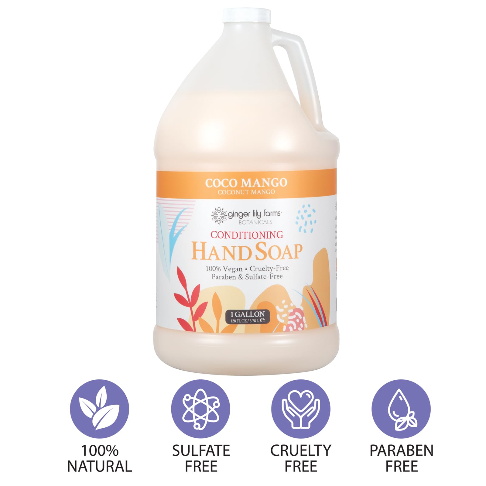 Ginger Lily Farms Botanicals All-Purpose Liquid Hand Soap Refill, Coco Mango, 100% Vegan & Cruelty-Free, Coconut Mango Scent, 1 Gallon (128 fl oz)