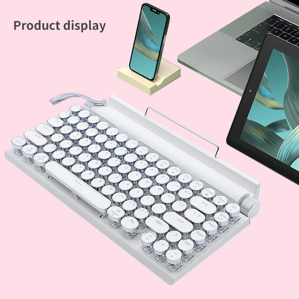 GUAZI STORE 83-Key Mechanical Keyboard dot Retro Typewriter Mechanical Keyboard Wireless Bluetooth Keyboard, Keyboard Gaming Mechanical,Anti-ghosting Blue Switch Mechanical Keyboard (White)