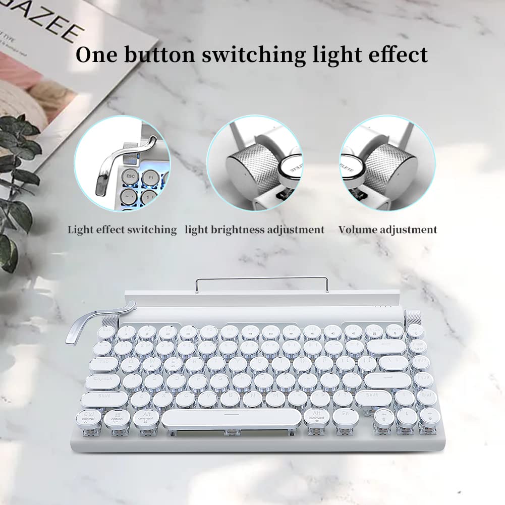 GUAZI STORE 83-Key Mechanical Keyboard dot Retro Typewriter Mechanical Keyboard Wireless Bluetooth Keyboard, Keyboard Gaming Mechanical,Anti-ghosting Blue Switch Mechanical Keyboard (White)