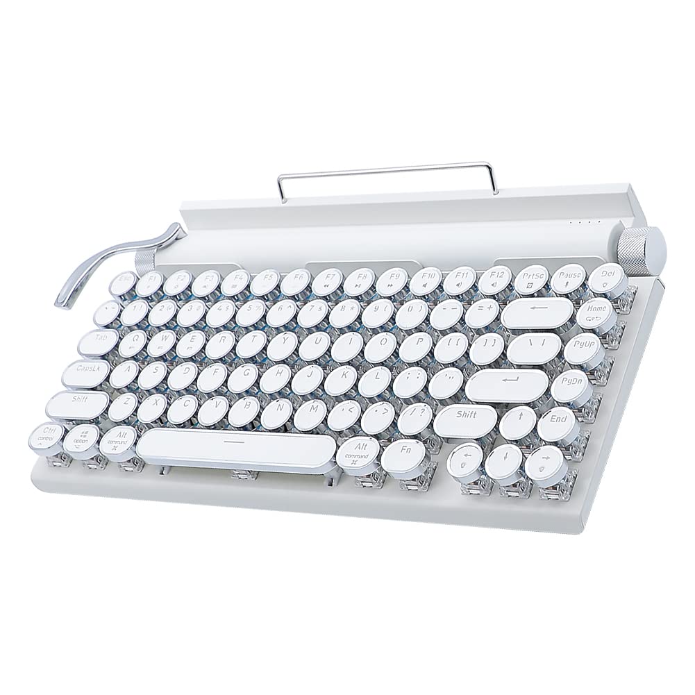 GUAZI STORE 83-Key Mechanical Keyboard dot Retro Typewriter Mechanical Keyboard Wireless Bluetooth Keyboard, Keyboard Gaming Mechanical,Anti-ghosting Blue Switch Mechanical Keyboard (White)