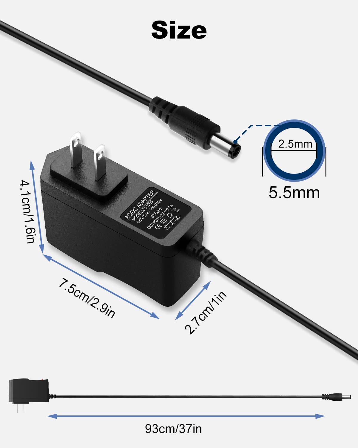 12V 0.5A 500mA DC Power Supply Adapter 12 Volt AC Adapter 100-240V 50-60Hz AC to DC 12V 0.5A Power Adapter, 12V DC Power Supply 500mA Transformer with 5.5mm x 2.5mm DC Outlet Plug