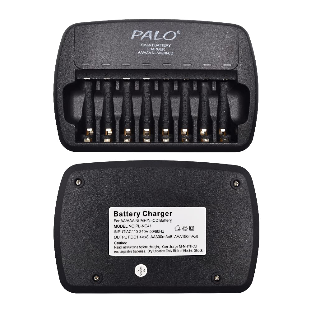 8 Bay AA AAA Battery Charger Independent Slot for 1.2V Double A and Triple A Ni-MH Rechargeable Batteries