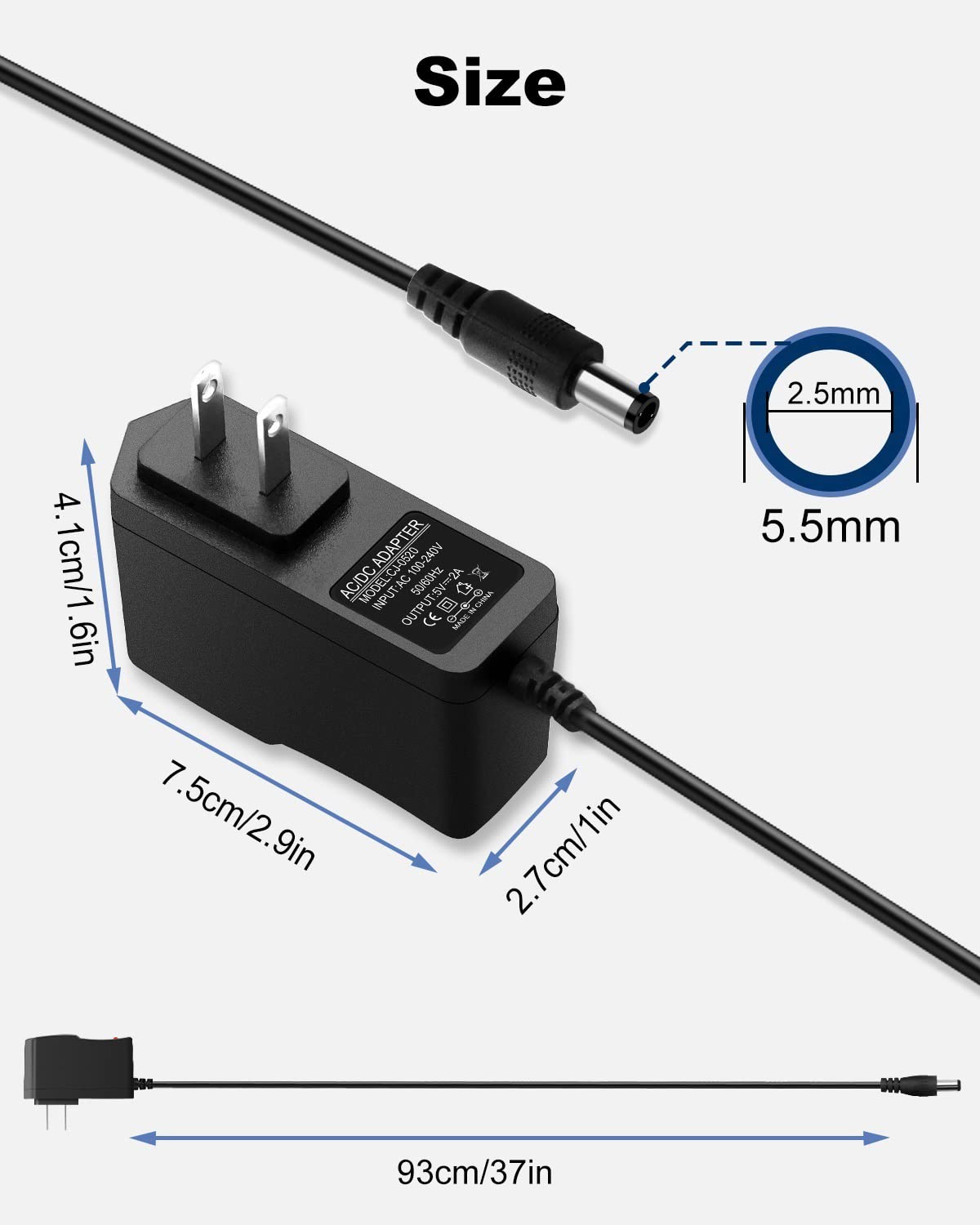 5V 2A DC Power Supply Adapter 5 Volt Universal AC Adapter 100-240V 50-60Hz AC to DC 5V 2A Power Adapter, 5V DC Power Supply 2A Transformer with 5.5mm x 2.5mm DC Outlet Plug