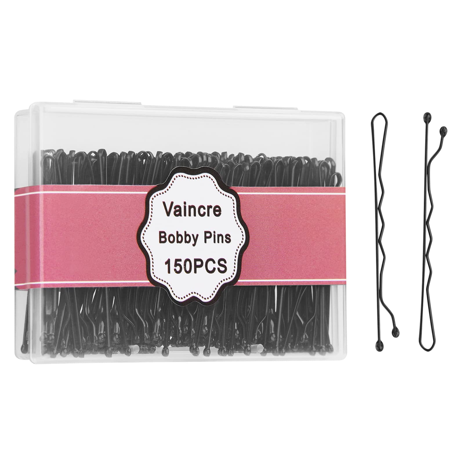 Vaincre Bobby Pin Hair Pins - 150 Count Bobby Pins Black Bulk with Storage Case, Pain-Free Hairpin Hair Pin for Buns, Hair Accessories Hairclips Hair Clips for Women and Girls (Black, 2 inch)